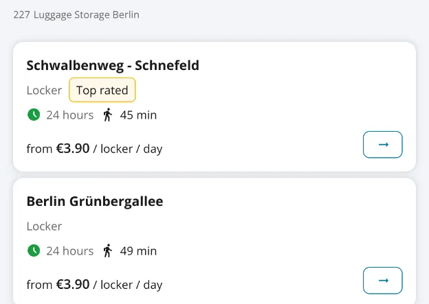 Radical-Storage-Suche am Flughafen BER: nächster Treffer ein Schließfach im Schwalbenweg in Schönefeld, 45 Minuten zu Fuß