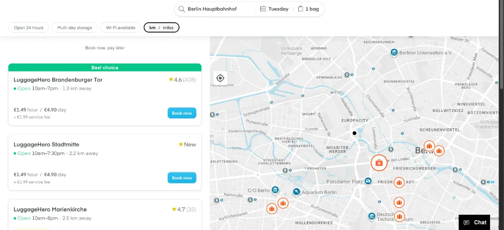 LuggageHero-Suche am Berliner Hauptbahnhof: nächster Laden Brandenburger Tor, 1,3 km entfernt