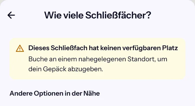 Bounce-Buchung für den Automaten Dortmund-Stadthaus mit einem Reisekoffer: Dieses Schließfach hat keinen verfügbaren Platz