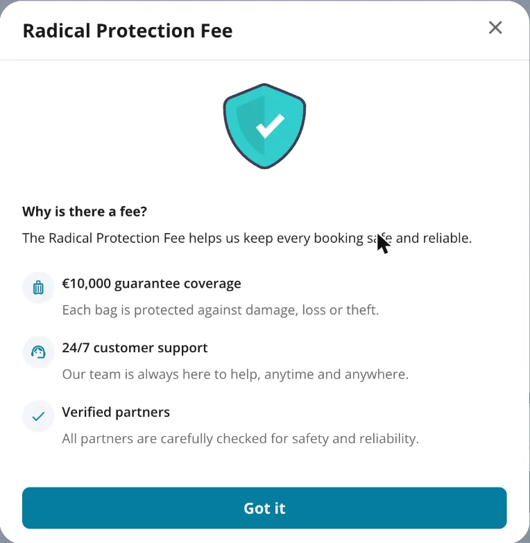 Erklärung der Radical Protection Fee: 10.000 € Garantie, 24/7-Support, geprüfte Partner