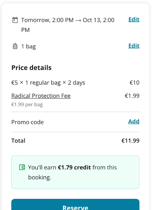 Radical-Storage-Checkout vom 12. Oktober 14 Uhr bis 13. Oktober 14 Uhr: 5 € mal 2 Tage plus 1,99 €, gesamt 11,99 €