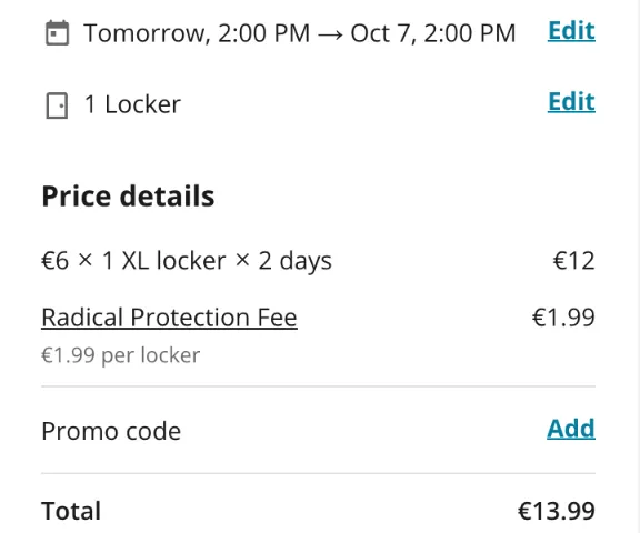 Radical-Storage-Checkout vom 6. Oktober 14 Uhr bis 7. Oktober 14 Uhr: 2 Tage für 12 € plus 1,99 €, gesamt 13,99 €