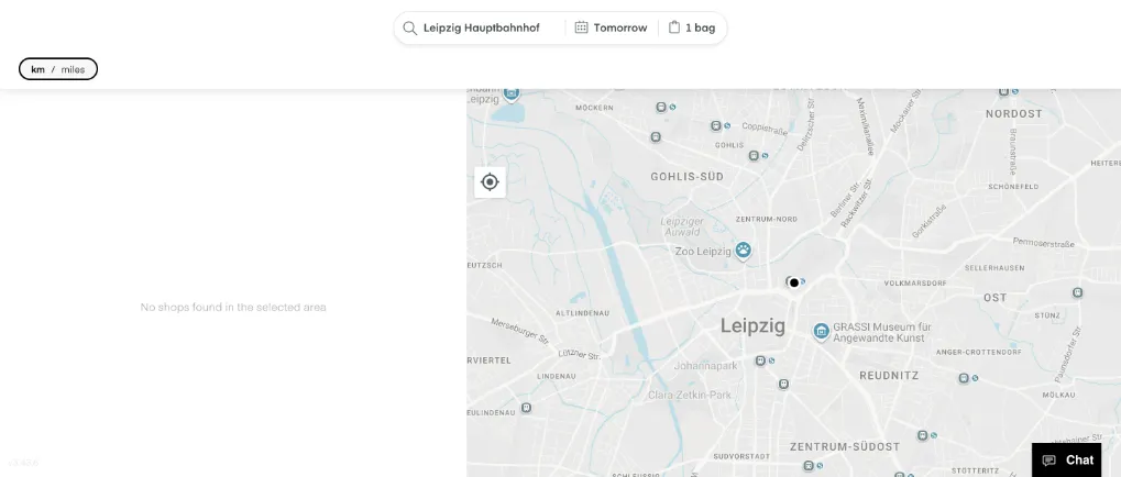 LuggageHero-Suche am Leipziger Hauptbahnhof: No shops found in the selected area