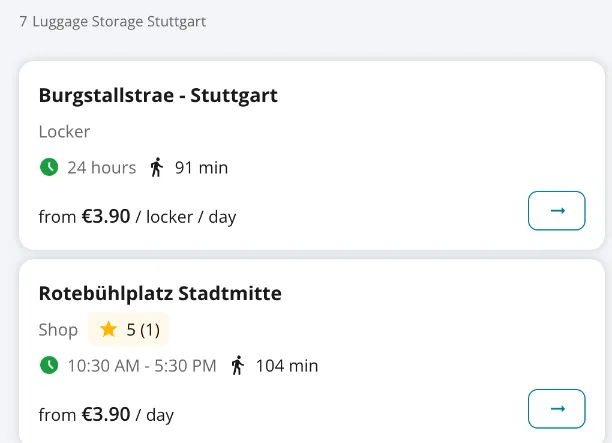 Radical-Storage-Suche am Flughafen Stuttgart: nächster Treffer ein Automat in der Burgstallstraße, 91 Minuten zu Fuß